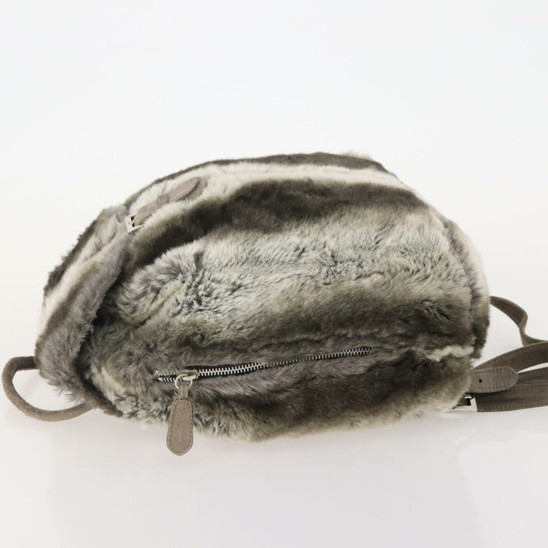 【日本直送】FENDI 皮草米色銀色雙肩包 Auth YKZ827A-3