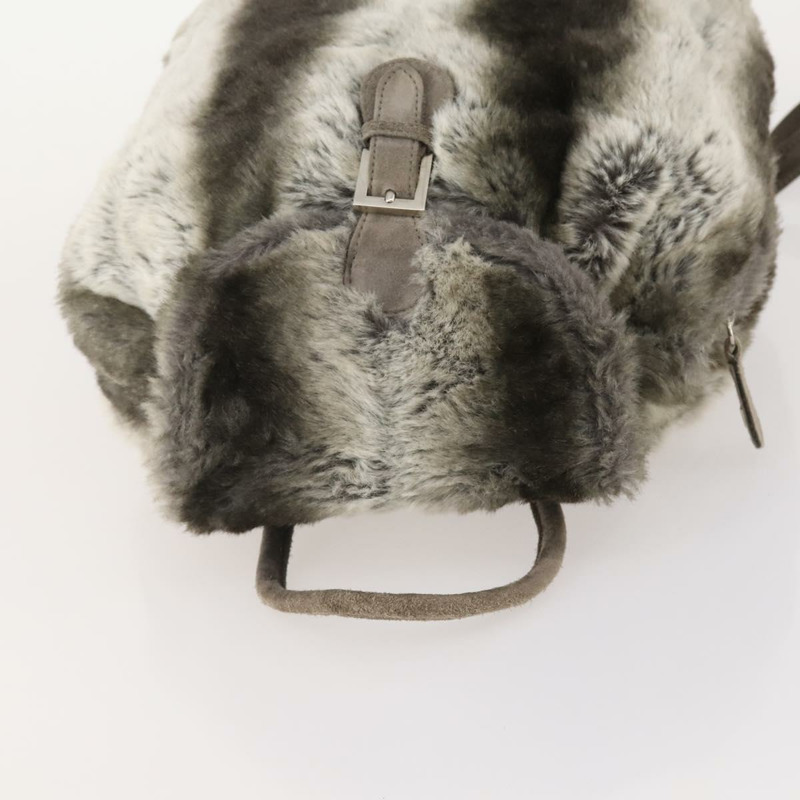 【日本直送】FENDI 皮草米色銀色雙肩包 Auth YKZ827A-5