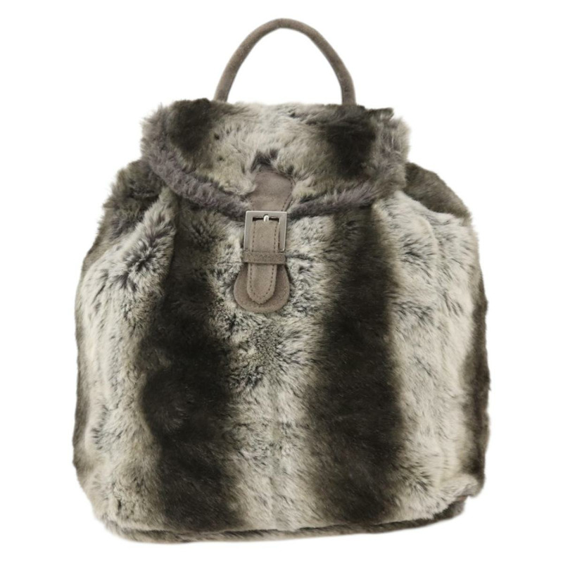 【日本直送】FENDI 皮草米色銀色雙肩包 Auth YKZ827A-12