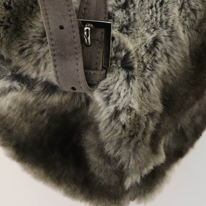 【日本直送】FENDI 皮草米色銀色雙肩包 Auth YKZ827A-16