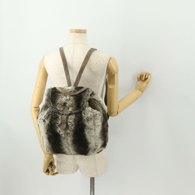 【日本直送】FENDI 皮草米色銀色雙肩包 Auth YKZ827A-27