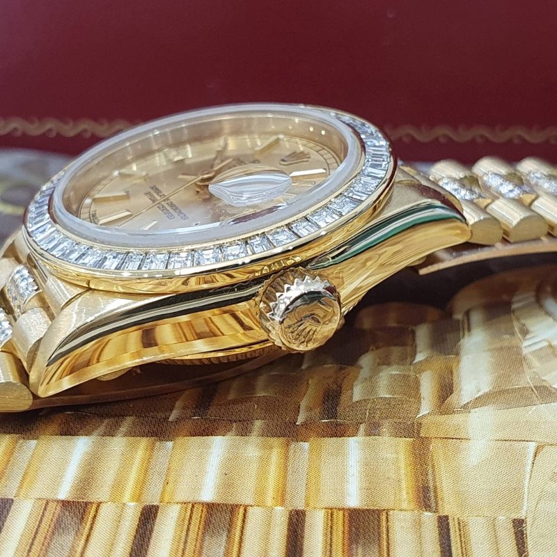 【大眾名錶】ROLEX 勞力士69178 Datejust 女錶蠔式18K 精鑲方鑽鑽圈 精鑲鑽帶 金色布紋T柱面盤 底蓋貼紙 大眾名錶G262-6