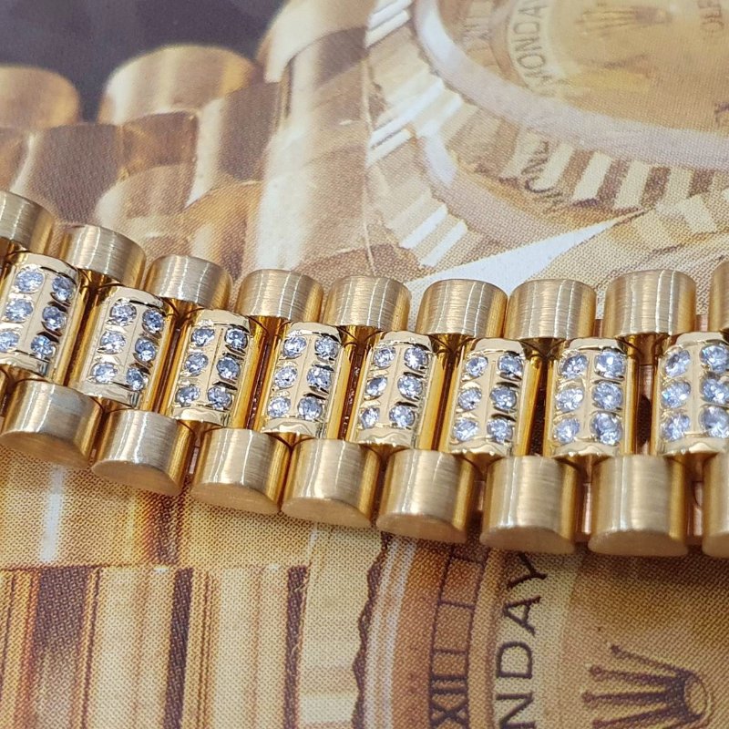 【大眾名錶】ROLEX 勞力士69178 Datejust 女錶蠔式18K 精鑲方鑽鑽圈 精鑲鑽帶 金色布紋T柱面盤 底蓋貼紙 大眾名錶G262-7
