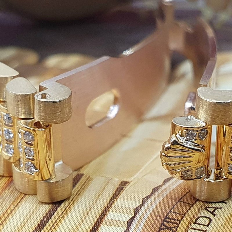 【大眾名錶】ROLEX 勞力士69178 Datejust 女錶蠔式18K 精鑲方鑽鑽圈 精鑲鑽帶 金色布紋T柱面盤 底蓋貼紙 大眾名錶G262-8