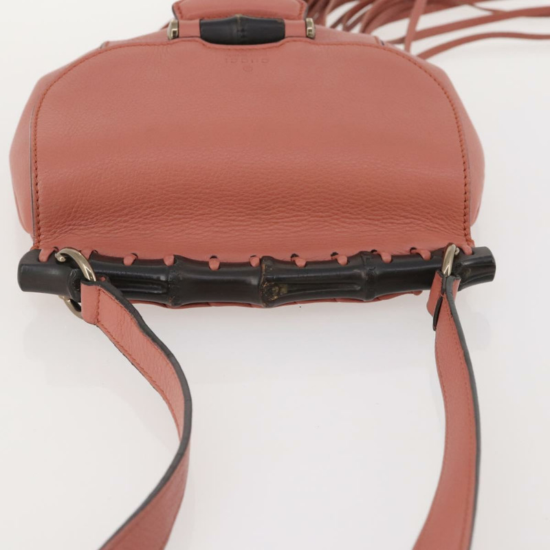 【日本直送】GUCCI 竹節肩背包 皮革 粉紅色 金飾 正品 YKZ1198V-5