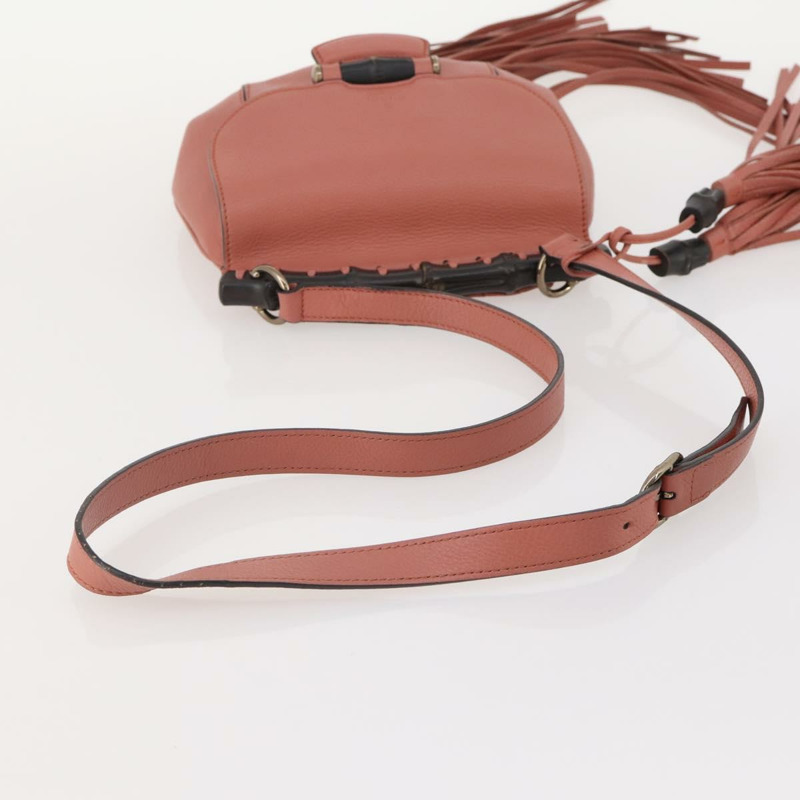 【日本直送】GUCCI 竹節肩背包 皮革 粉紅色 金飾 正品 YKZ1198V-6