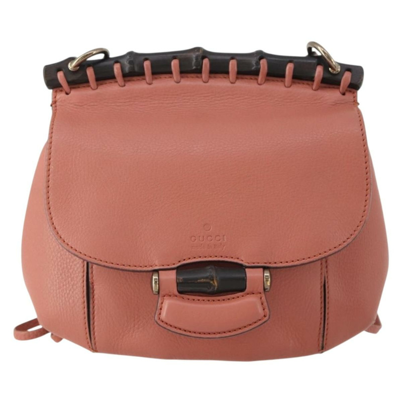 【日本直送】GUCCI 竹節肩背包 皮革 粉紅色 金飾 正品 YKZ1198V-12