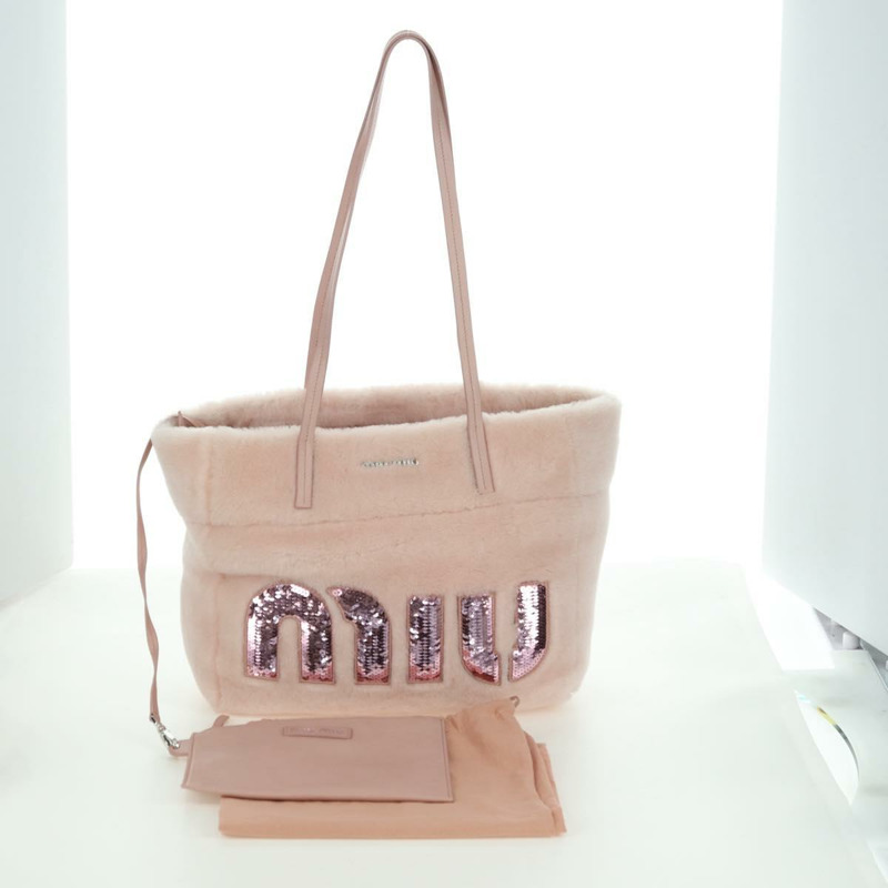 【日本直送】Miu Miu 粉紅銀色毛絨手提包 正品 YKZ989M-11