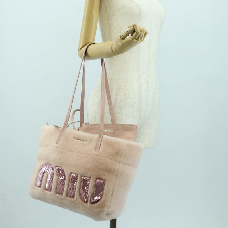 【日本直送】Miu Miu 粉紅銀色毛絨手提包 正品 YKZ989M-26