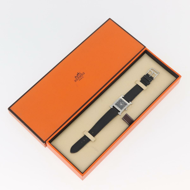 【日本直送】愛馬仕 H-Watch HH1.210 型號腕錶，黑色真皮錶帶，正品編號 174160A-11