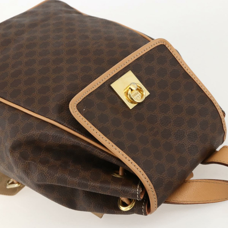 【日本直送】CELINE Macadam帆布雙肩包 PVC皮革 棕色 金色 Auth am11330A-5