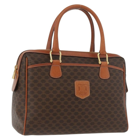 CELINE Macadam帆布迷你波士頓包 PVC皮革 棕色金色 正品 am11293A