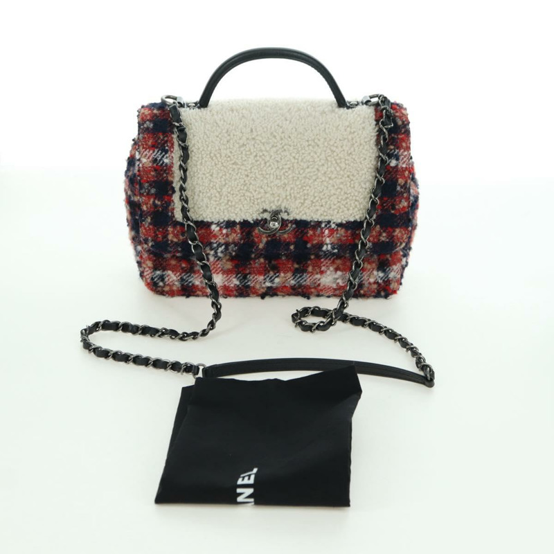 【日本直送】香奈兒 (CHANEL) 頂部手柄 25 鏈條包 斜紋軟呢 多色 銀色 CC 正品 YKZ1266SAM-11