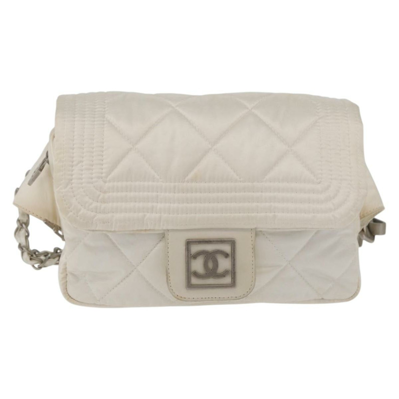 【日本直送】香奈兒運動系列絎縫腰包 尼龍 白色 銀色 CC 認證 YKZ1264A-12