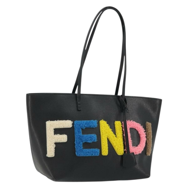 【日本直送】FENDI 皮革手提包 黑色 銀色 正品 YKZ1365A-0