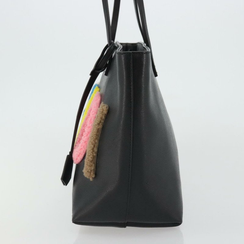 【日本直送】FENDI 皮革手提包 黑色 銀色 正品 YKZ1365A-2