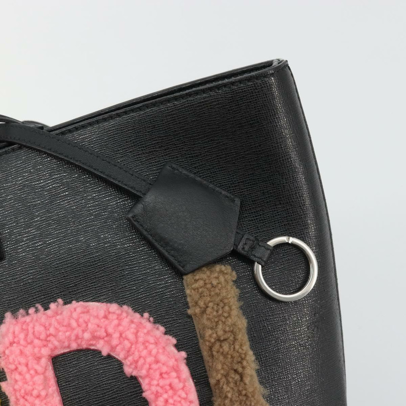 【日本直送】FENDI 皮革手提包 黑色 銀色 正品 YKZ1365A-8