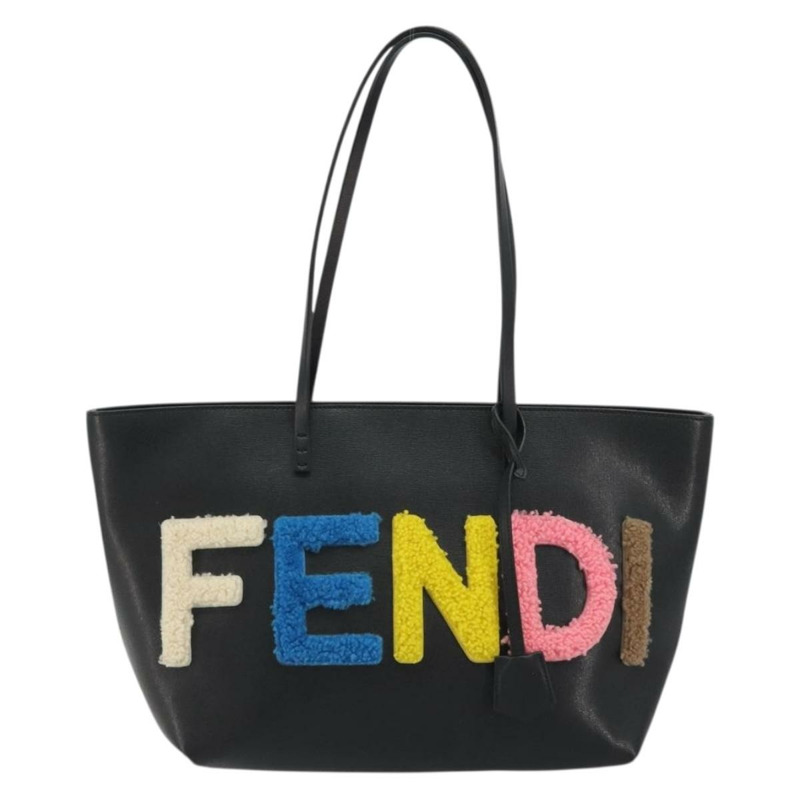 【日本直送】FENDI 皮革手提包 黑色 銀色 正品 YKZ1365A-12