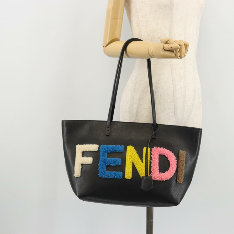 【日本直送】FENDI 皮革手提包 黑色 銀色 正品 YKZ1365A-21