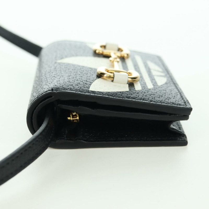 【日本直送】GUCCI 馬銜扣肩挎皮夾 皮革 Adidas 黑色金色 702248 正品 YKZ1233M-2