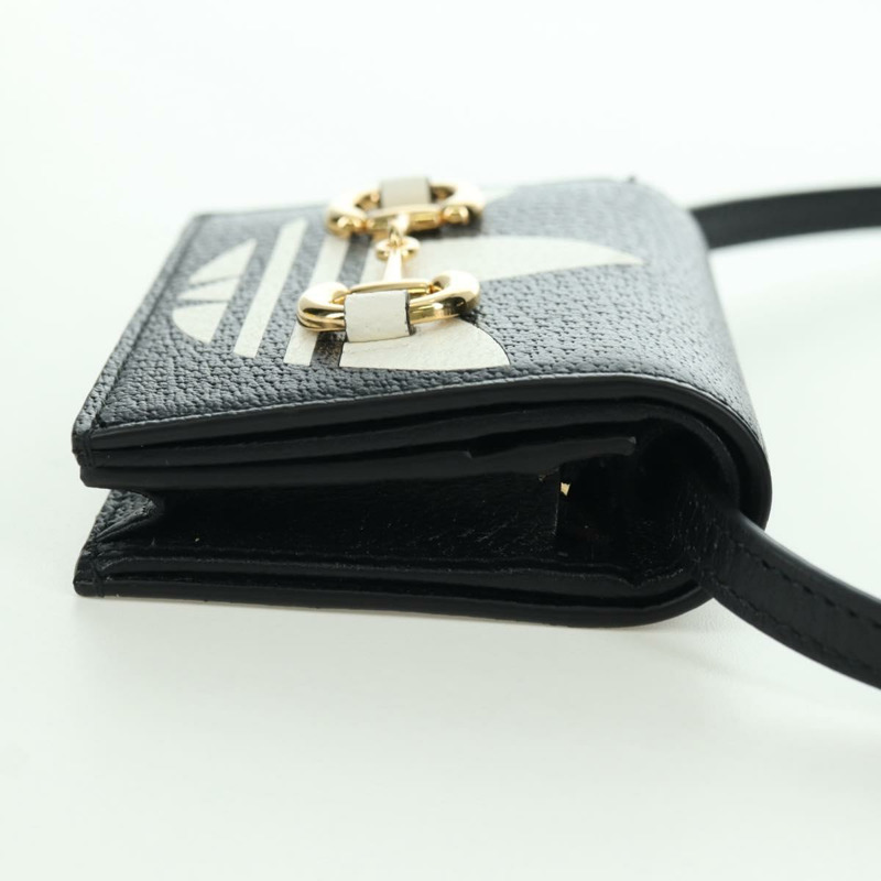 【日本直送】GUCCI 馬銜扣肩挎皮夾 皮革 Adidas 黑色金色 702248 正品 YKZ1233M-3
