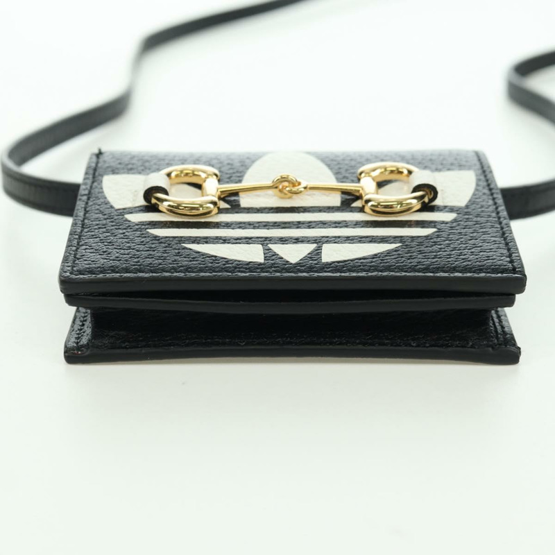 【日本直送】GUCCI 馬銜扣肩挎皮夾 皮革 Adidas 黑色金色 702248 正品 YKZ1233M-4