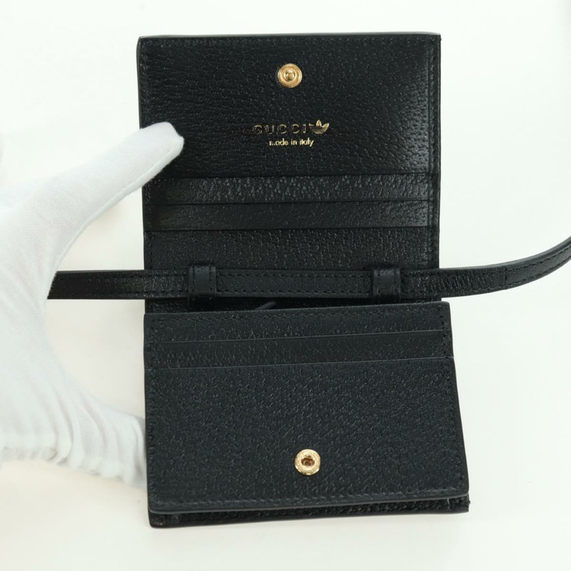 【日本直送】GUCCI 馬銜扣肩挎皮夾 皮革 Adidas 黑色金色 702248 正品 YKZ1233M-8