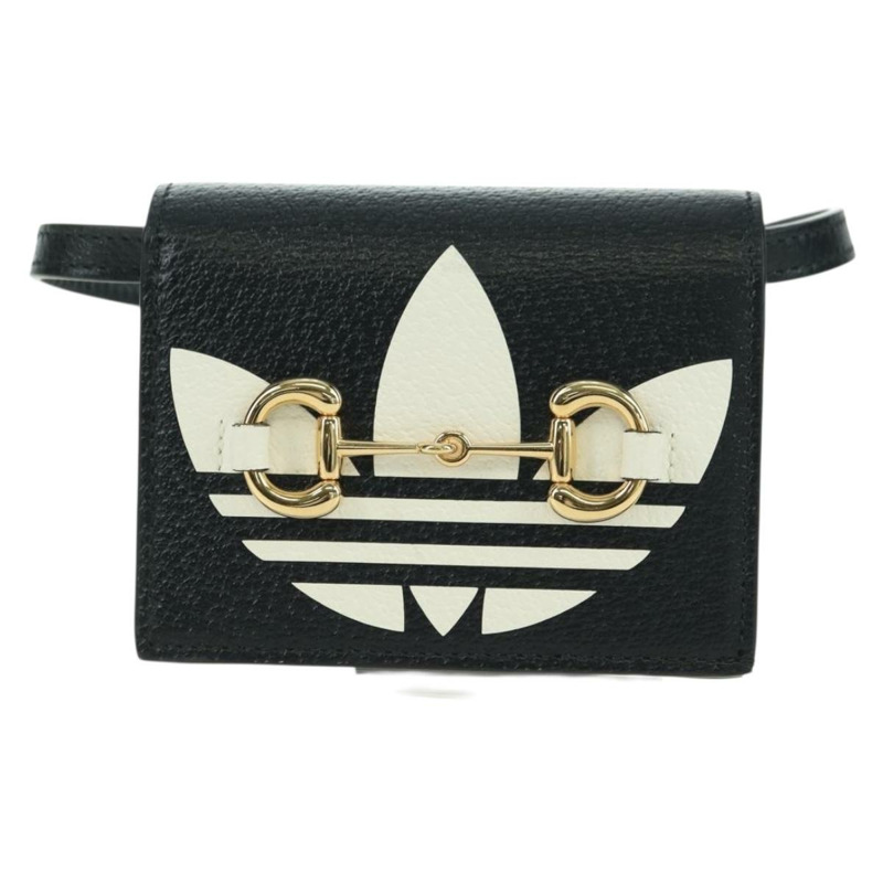 【日本直送】GUCCI 馬銜扣肩挎皮夾 皮革 Adidas 黑色金色 702248 正品 YKZ1233M-12