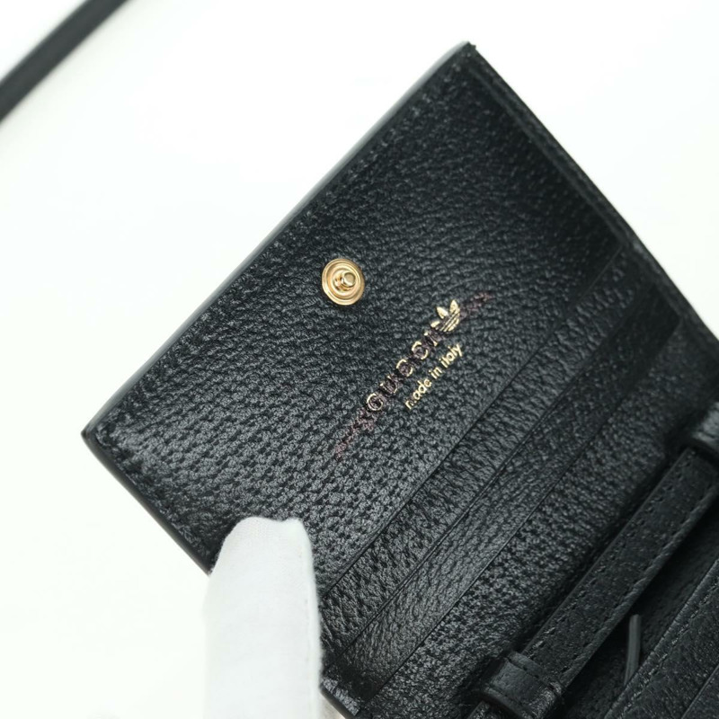 【日本直送】GUCCI 馬銜扣肩挎皮夾 皮革 Adidas 黑色金色 702248 正品 YKZ1233M-21