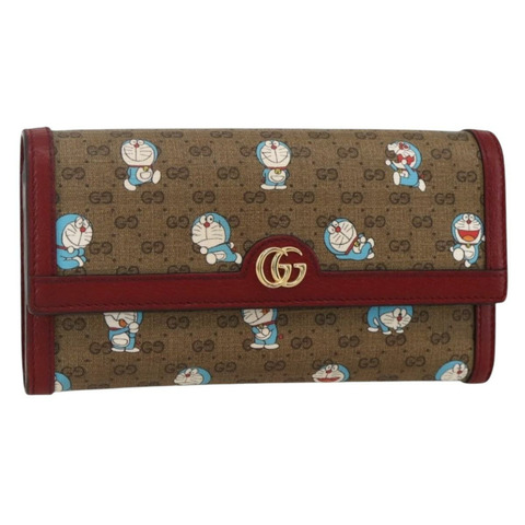 GUCCI Micro GG Supreme哆啦A夢長皮夾 PVC 米色金色 647786 正品 175793A