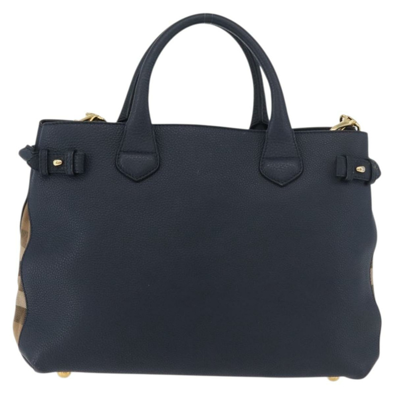 【日本直送】BURBERRY 手提包 皮革帆布 兩用 海軍藍 金色 正品 ka4045A-1