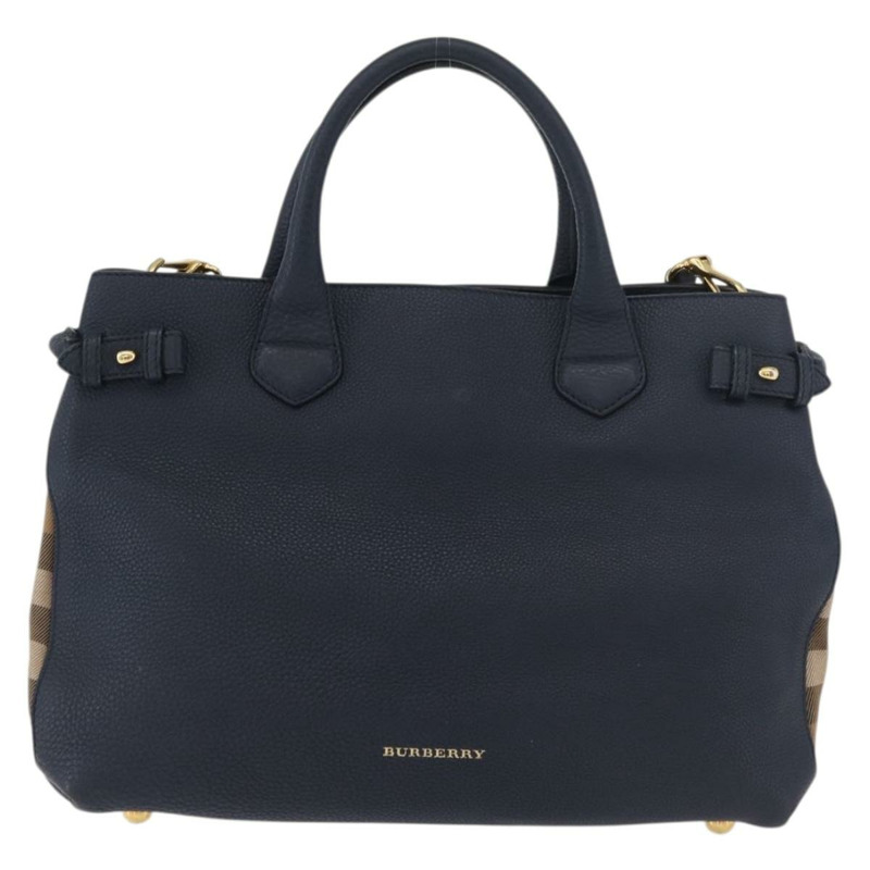 【日本直送】BURBERRY 手提包 皮革帆布 兩用 海軍藍 金色 正品 ka4045A-12