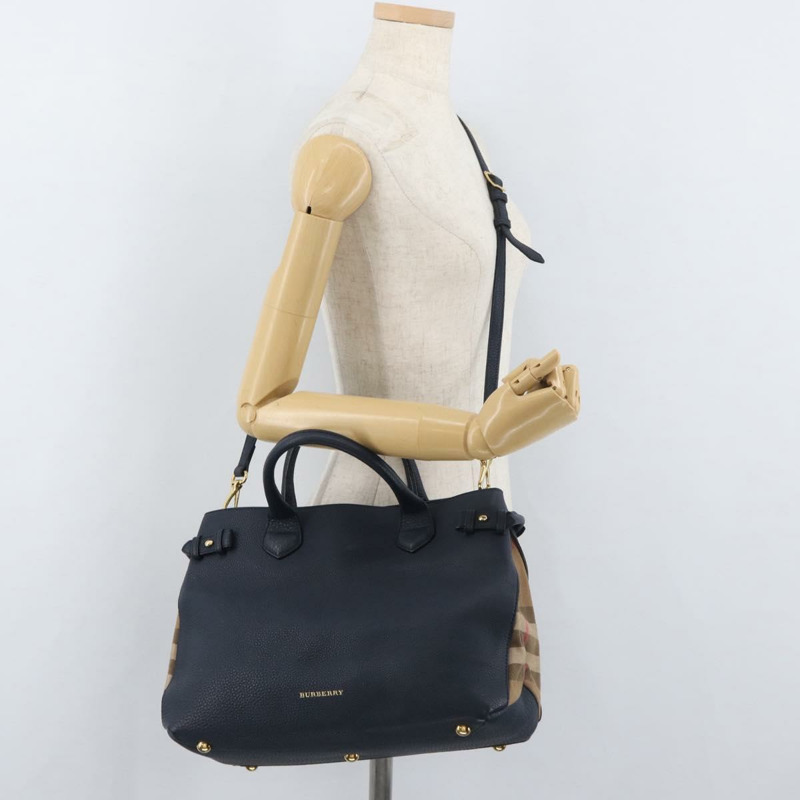 【日本直送】BURBERRY 手提包 皮革帆布 兩用 海軍藍 金色 正品 ka4045A-27