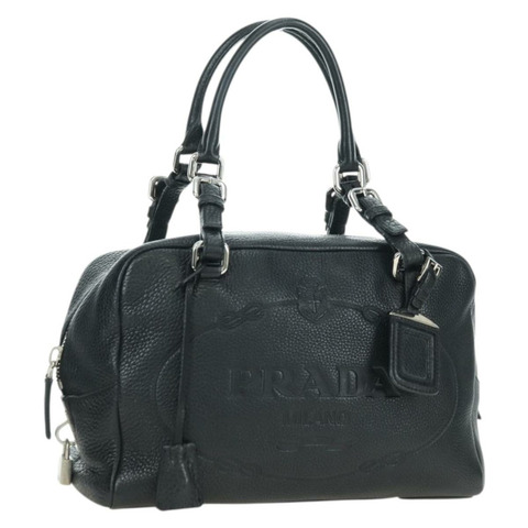 PRADA 黑色銀色皮革肩背包，正品 yk20247SAM