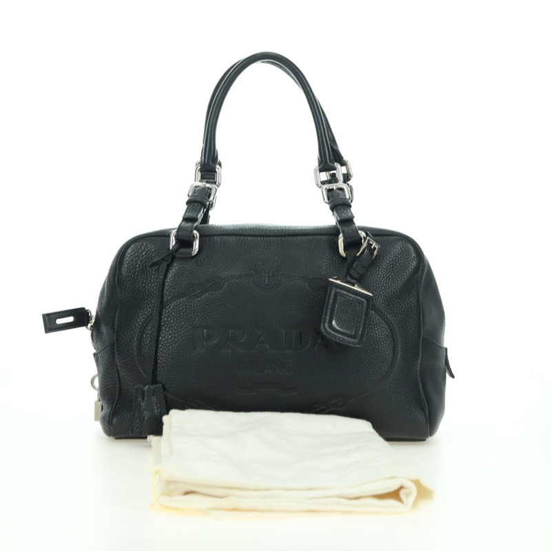 【日本直送】PRADA 黑色銀色皮革肩背包，正品 yk20247SAM-11