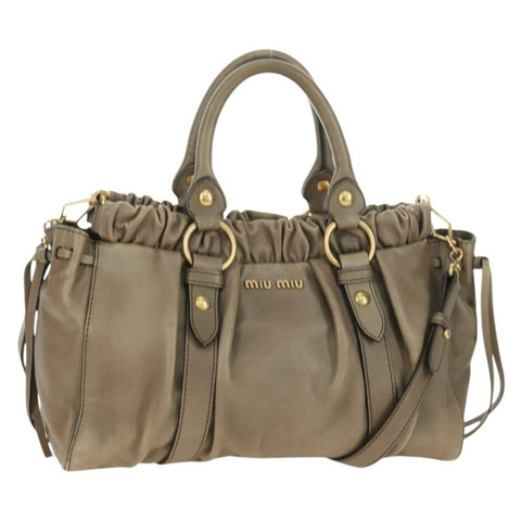 Miu Miu 手提包 皮革 兩用 米色 金色 正品 yk20244SAM