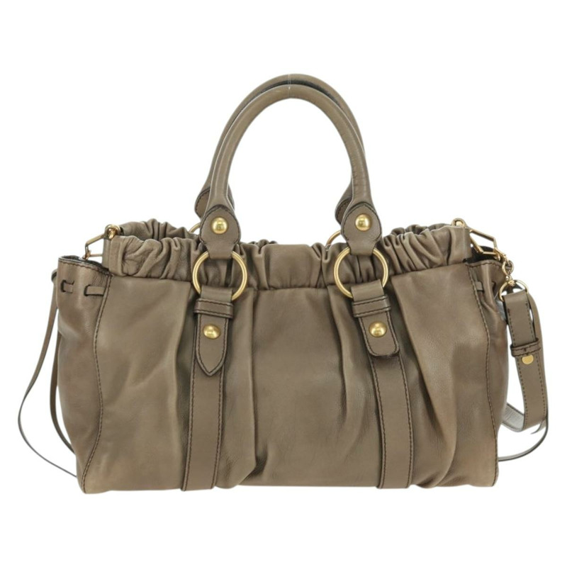 【日本直送】Miu Miu 手提包 皮革 兩用 米色 金色 正品 yk20244SAM-1