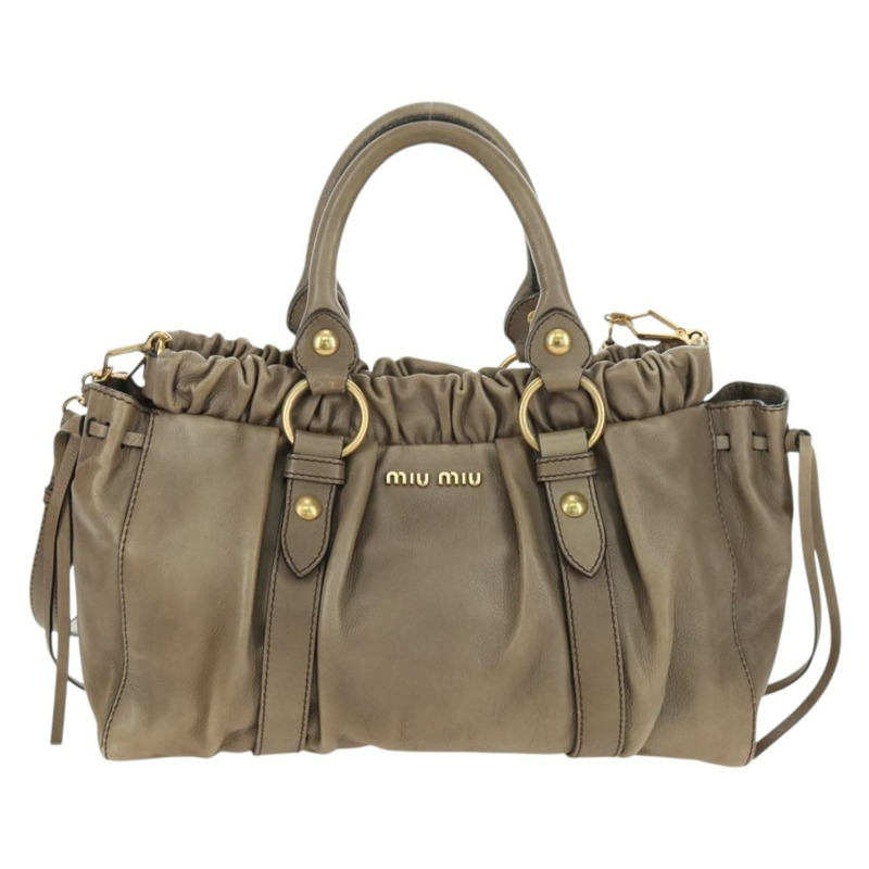 【日本直送】Miu Miu 手提包 皮革 兩用 米色 金色 正品 yk20244SAM-12