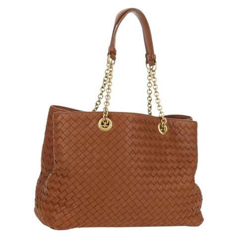 BOTTEGA VENETA INTRECCIATO 鏈條肩背包 皮革 棕色 金色 正品 yk20289SAV