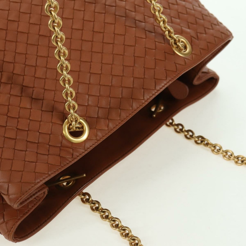 【日本直送】BOTTEGA VENETA INTRECCIATO 鏈條肩背包 皮革 棕色 金色 正品 yk20289SAV-5