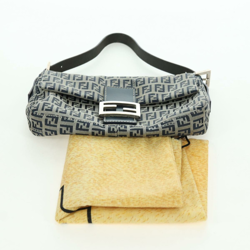 【日本直送】FENDI Zucchino 帆布 Mamma Baguette 單肩包 海軍藍/銀色 正品 yk20229SAM-11