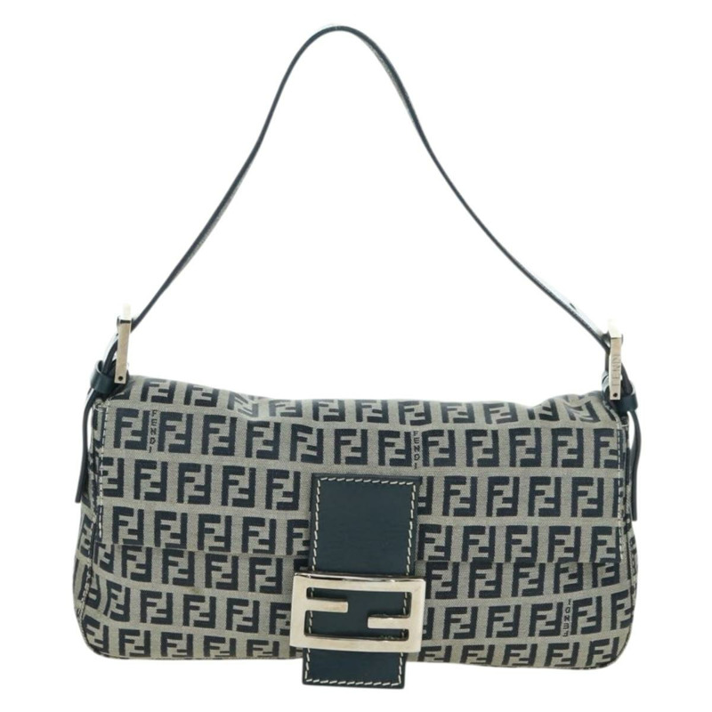 【日本直送】FENDI Zucchino 帆布 Mamma Baguette 單肩包 海軍藍/銀色 正品 yk20229SAM-12