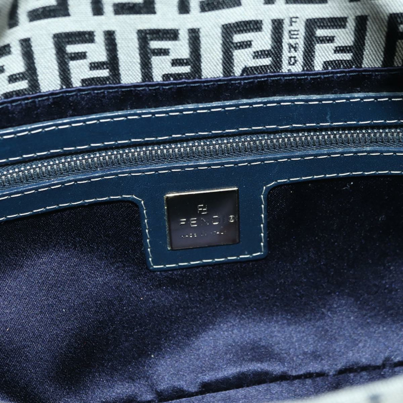 【日本直送】FENDI Zucchino 帆布 Mamma Baguette 單肩包 海軍藍/銀色 正品 yk20229SAM-20