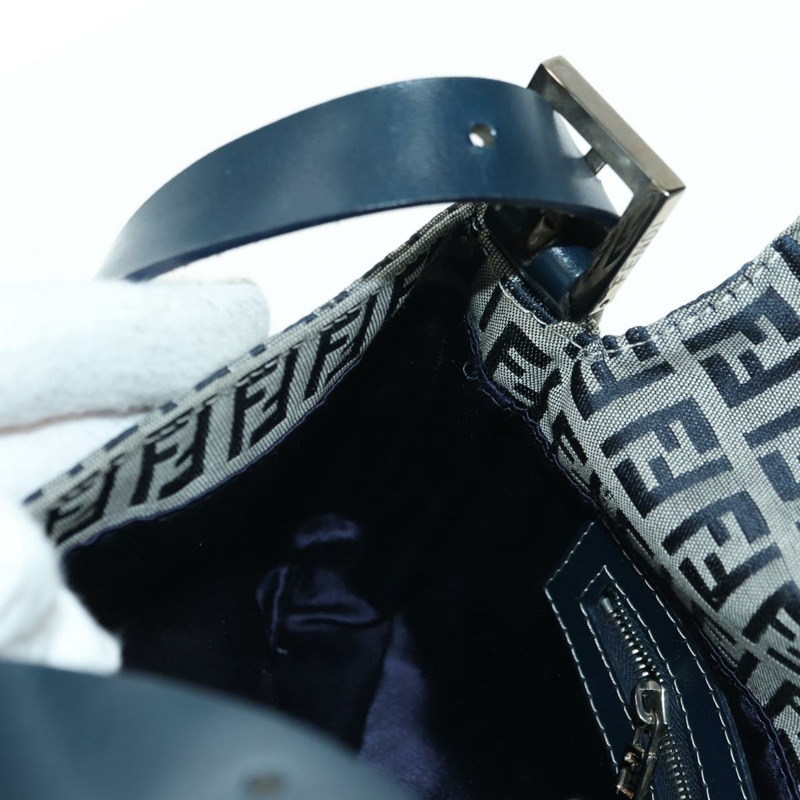 【日本直送】FENDI Zucchino 帆布 Mamma Baguette 單肩包 海軍藍/銀色 正品 yk20229SAM-22