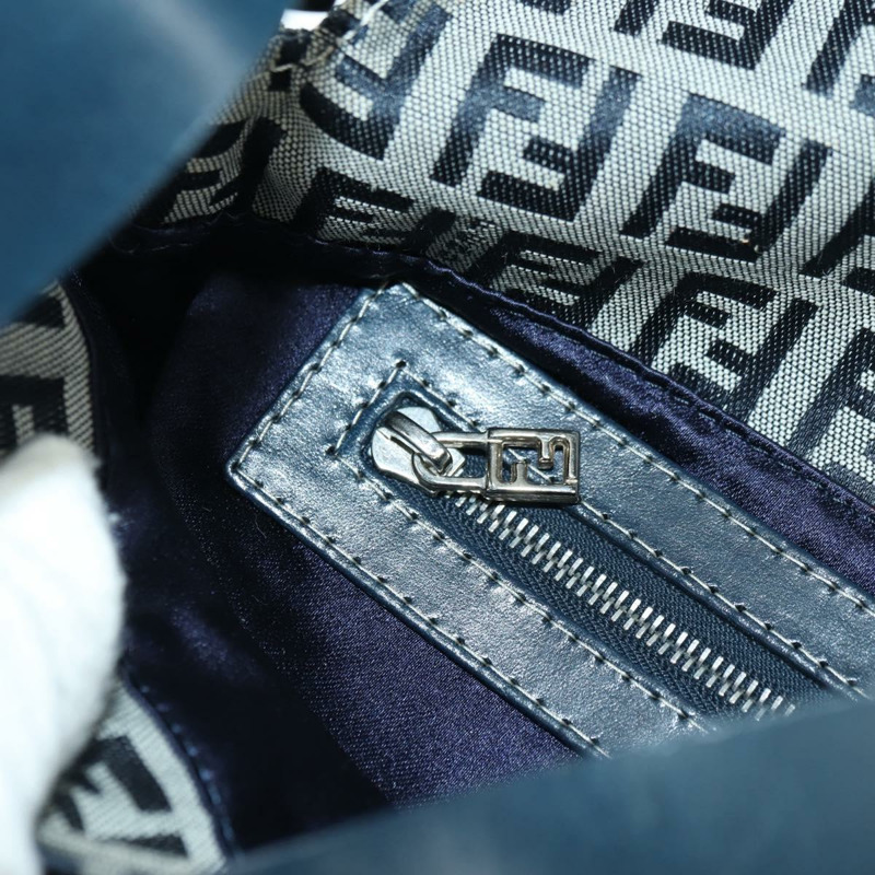 【日本直送】FENDI Zucchino 帆布 Mamma Baguette 單肩包 海軍藍/銀色 正品 yk20229SAM-23