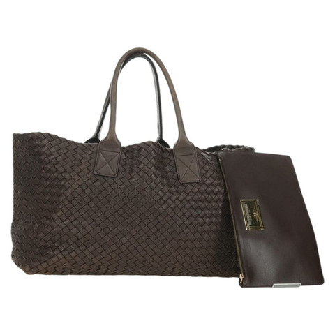 BOTTEGA VENETA INTRECCIATO Cabas MM 手提包 皮革 棕色 115664 Auth yk20255V