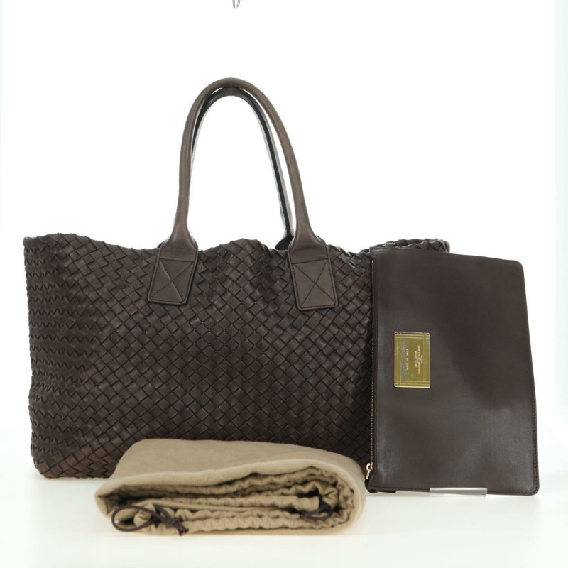 【日本直送】BOTTEGA VENETA INTRECCIATO Cabas MM 手提包 皮革 棕色 115664 Auth yk20255V-11