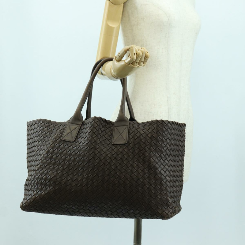 【日本直送】BOTTEGA VENETA INTRECCIATO Cabas MM 手提包 皮革 棕色 115664 Auth yk20255V-21