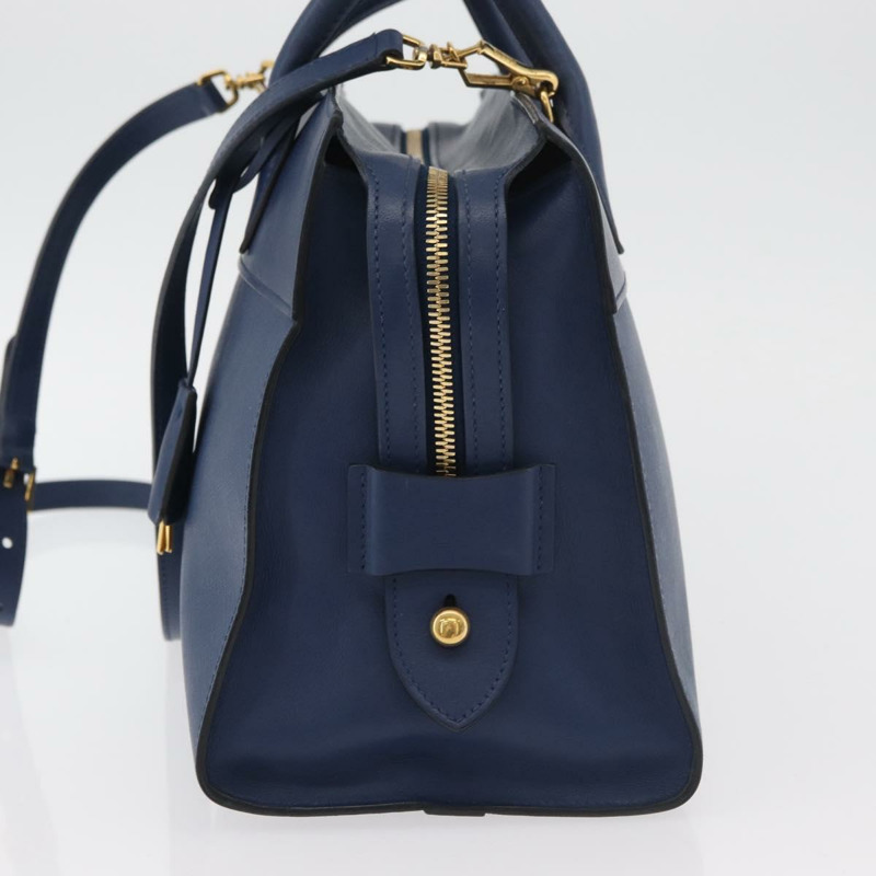 【日本直送】PRADA Esplanade 手提包 皮革 2way Blue Gold Auth ka4009A-2