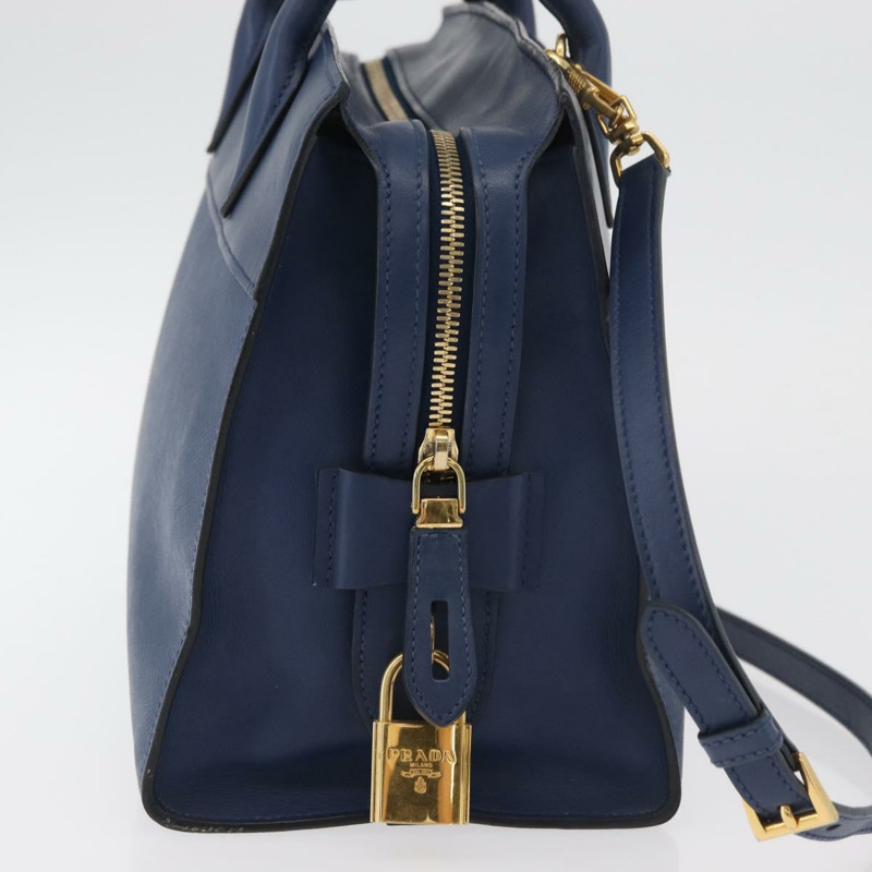 【日本直送】PRADA Esplanade 手提包 皮革 2way Blue Gold Auth ka4009A-3